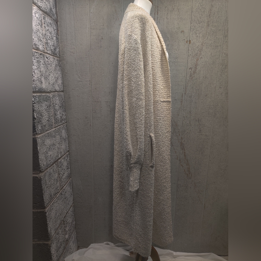 Vintage SIDEFFECTS Cream Off-white Fuzzy Knit Duster Sweater Womens L Large - Picture 5 of 13
